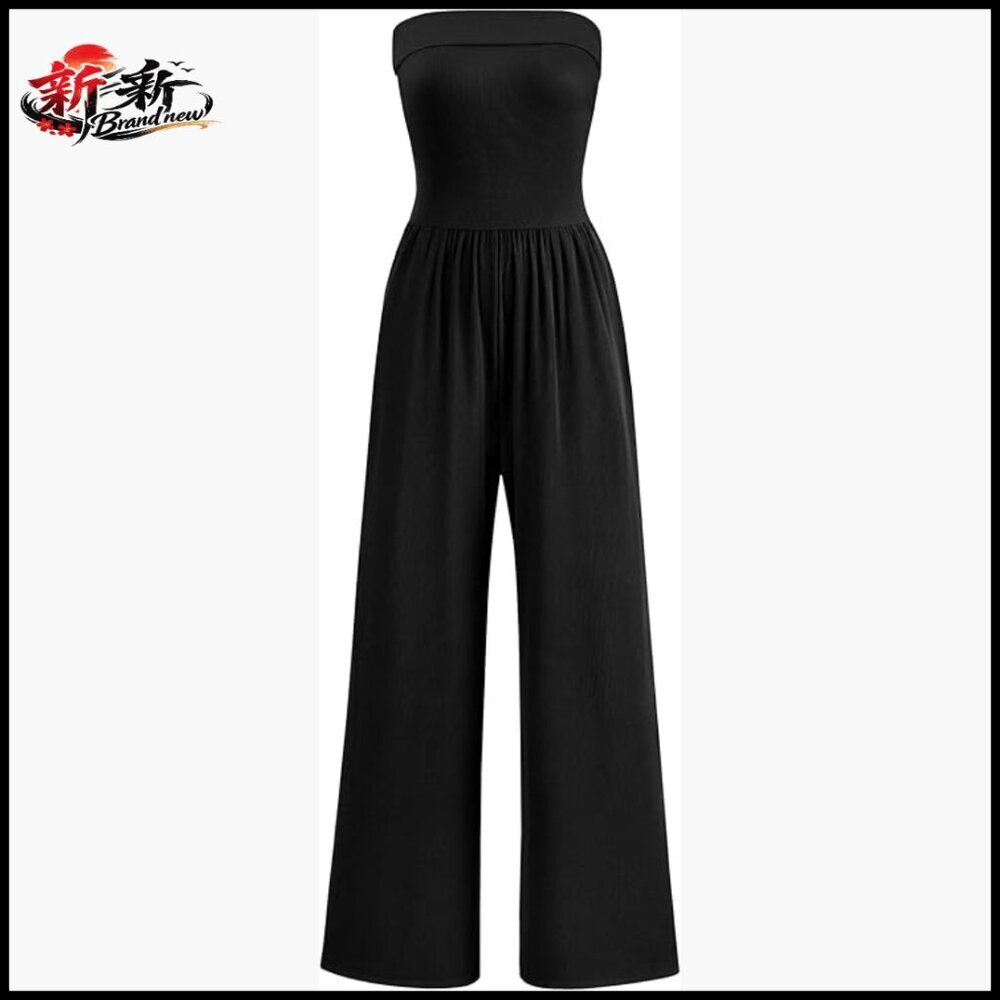 Strapless Wide Leg Jumpsuit, Polyester Elastane Knit, Formal Casual Romper